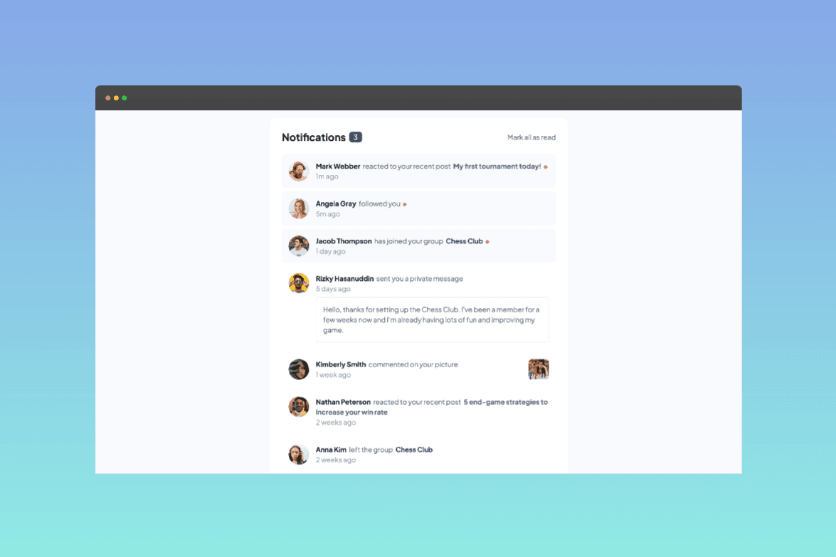 Notifications page